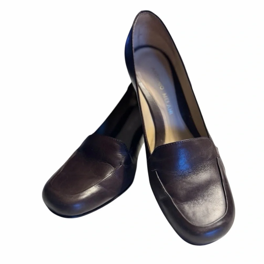 ANTONIO MELANI Dark Brown Women's Loafers 2 inch heel size 6 1/2 M